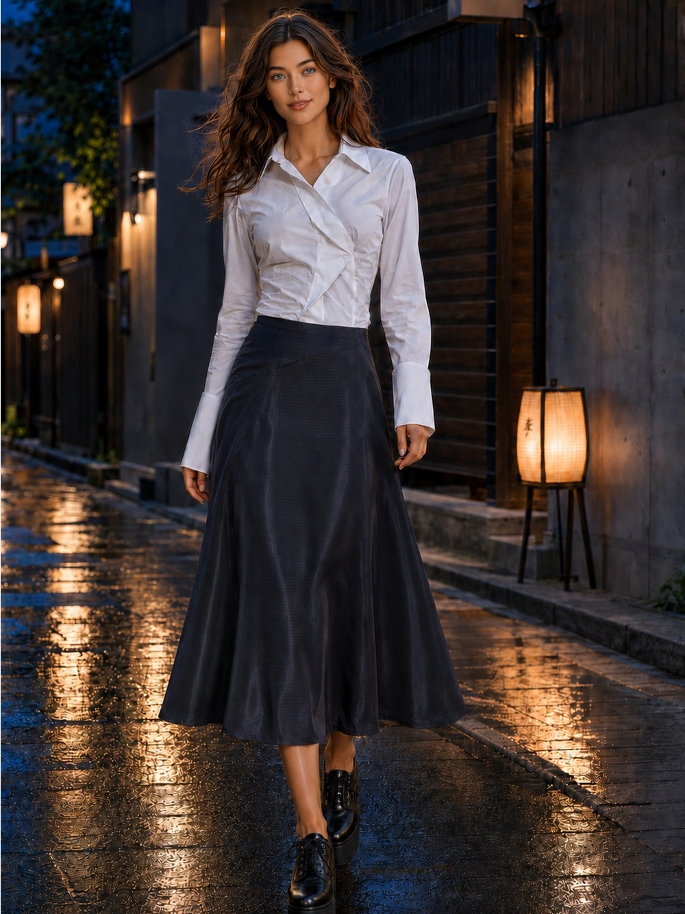Yohji Yamamoto Vintage Bias Cut Silky Pinstripe Midi Skirt Size US 6/ UK 10